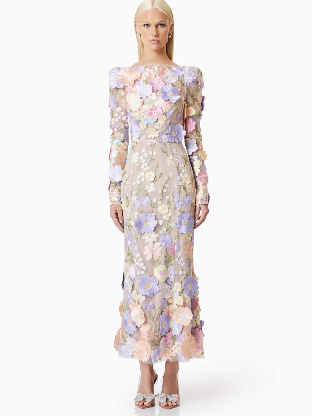 ELLIATT Shannon 3D Floral Midi Dress In Purple Wedding Dress size XS NWT - Picture 2 of 6